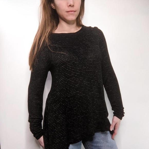 Knox Rose Flowy Lace Long Sleeve Boho Blouse Black - Picture 2 of 7